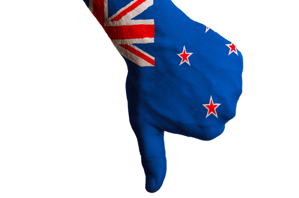 Új-Zéland nemzeti zászló hüvelykujját lefelé gesztus a hiba tett w - Fotó, kép