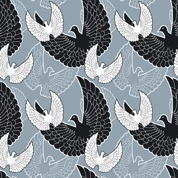 Black and white birds pattern - Vector, afbeelding