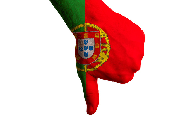 Portugalsko národní vlajka palec dolů gesto za neúspěch s - Fotografie, Obrázek