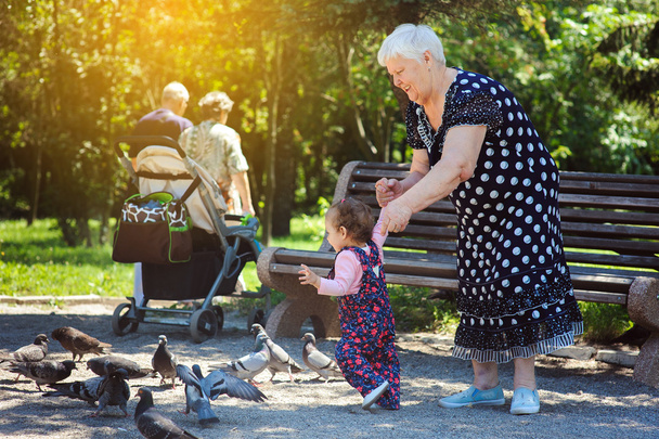 Babička a vnučka procházku v parku - Fotografie, Obrázek