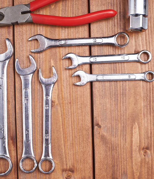 Set of different work tools on wooden surface - Φωτογραφία, εικόνα