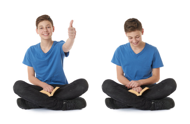 Set of cute teenager boy over white isolated background - Фото, зображення