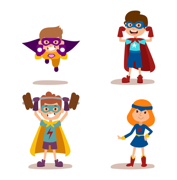 Superhéros enfants garçons et filles dessin animé vecteur illustrationt
 - Vecteur, image