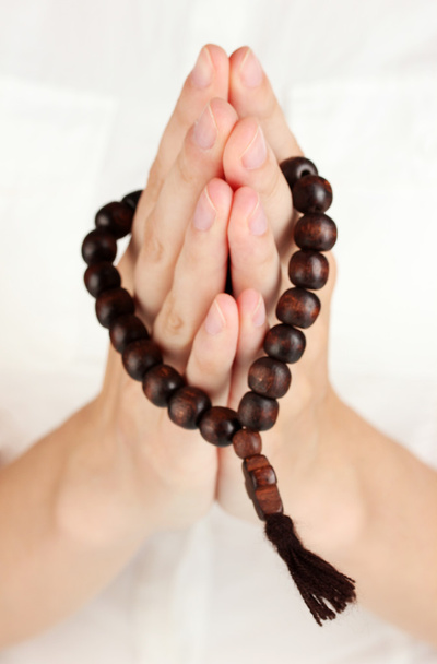 Hands in Prayer with Crucifix close-up - 写真・画像