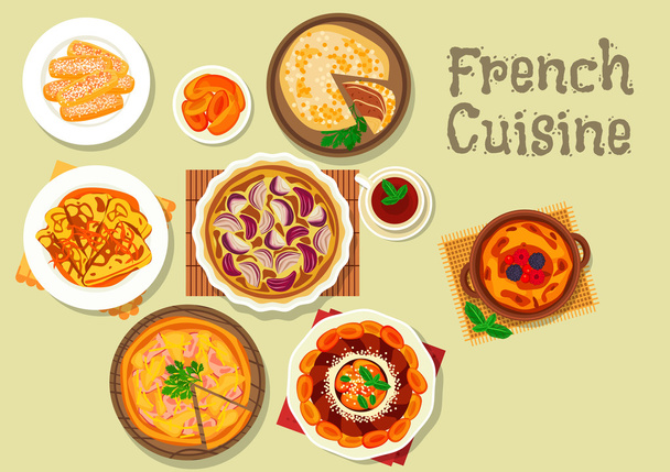 French cuisine dessert, cake and pie icon - Vector, Image