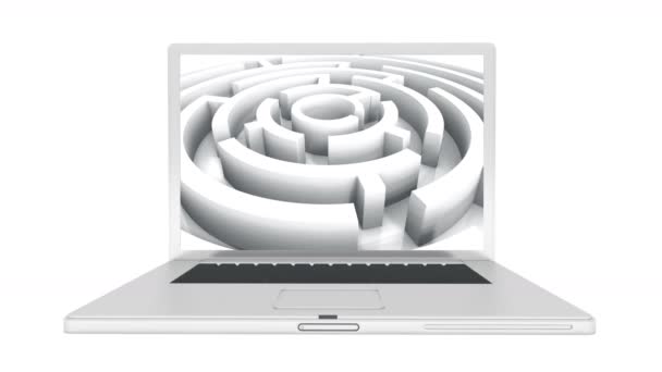 4k Laptop spielen Video von rotierenden Labyrinth, abstrakte Business & Tech Hintergrund. - Filmmaterial, Video