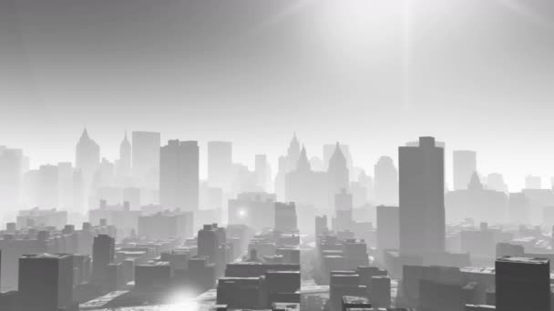 4k Luchtfoto van stedelijk gebouw, vliegen door New York, architectuur silhouet - Video
