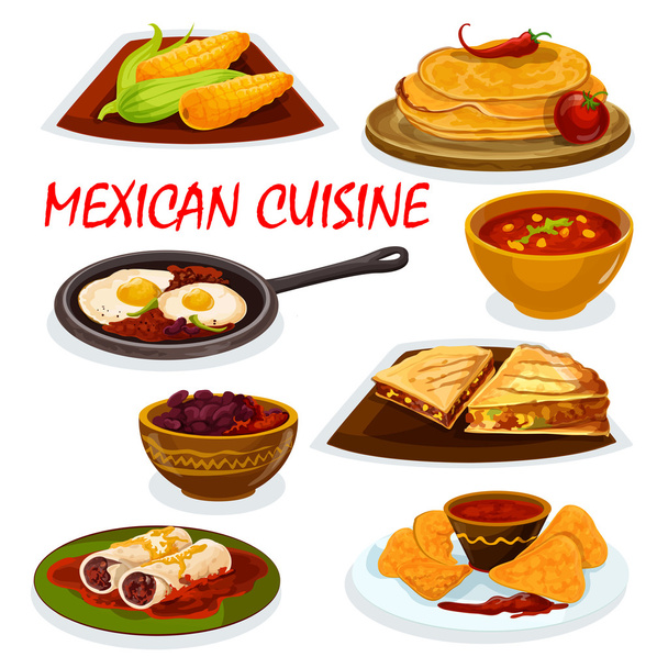 Mexikói konyha nemzeti ételek ikon - Vektor, kép