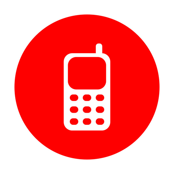 Signe de téléphone portable. Icône blanche sur cercle rouge
. - Vecteur, image