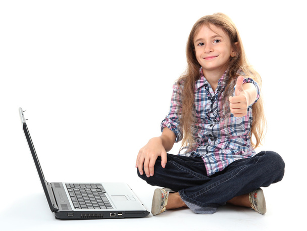 beautiful girl with laptop isolated on white - Φωτογραφία, εικόνα