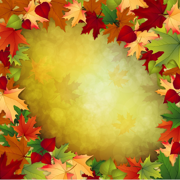 Осенний фон с березовыми и кленовыми листьями
 - Вектор,изображение