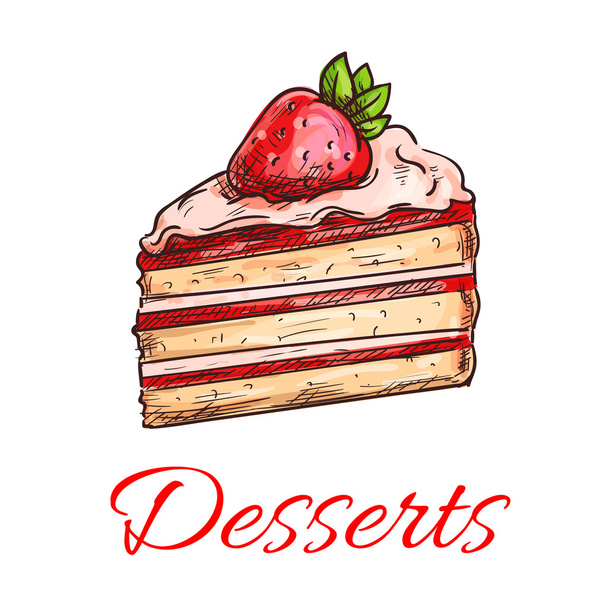 Strawberry cake sketch for pastry shop design - Vector, Image