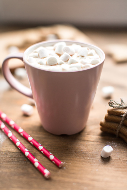 delicious breakfast cocoa with marshmallows and ginger biscuits  - Φωτογραφία, εικόνα