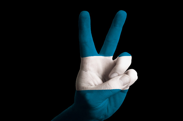 el salvador national flag two finger up gesture for victory and - Фото, зображення