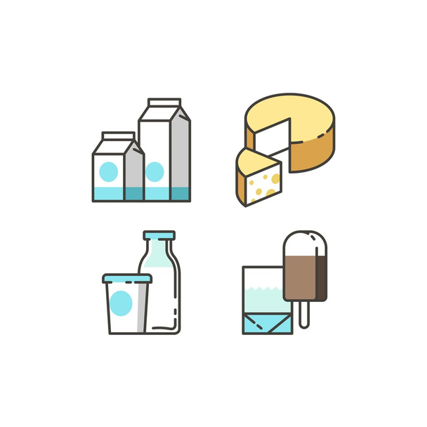 Symbole für Milch und Milchprodukte. Vektorillustration. - Vektor, Bild