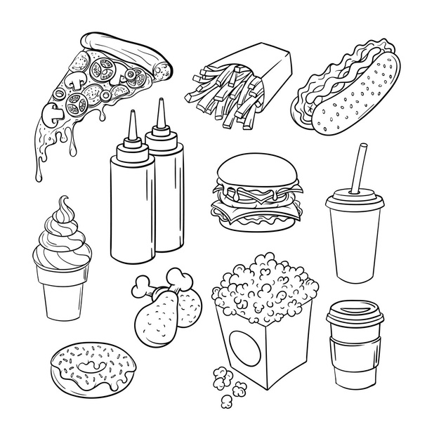 Vector dibujado a mano pop art monocromo conjunto de comida rápida
. - Vector, Imagen