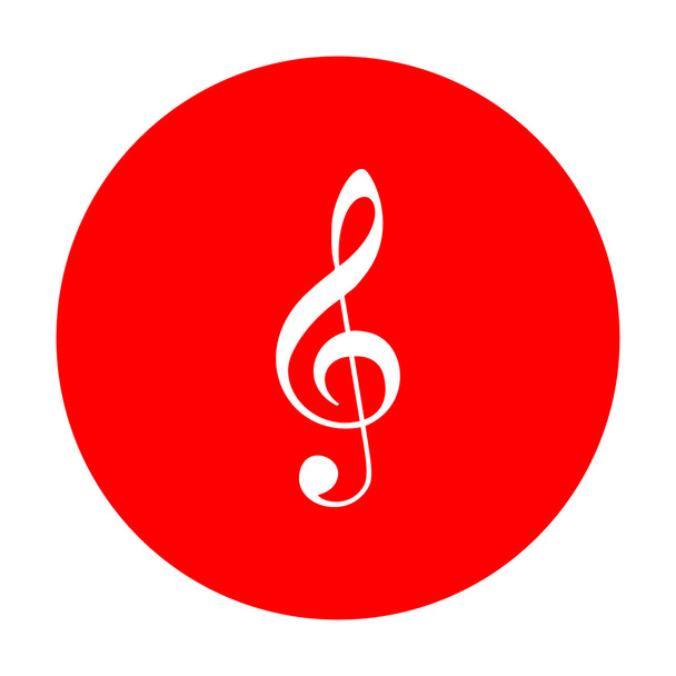 Hudba houslí clef znamení. G-clef. Houslový klíč. Bílá ikona na červený kroužek. - Vektor, obrázek