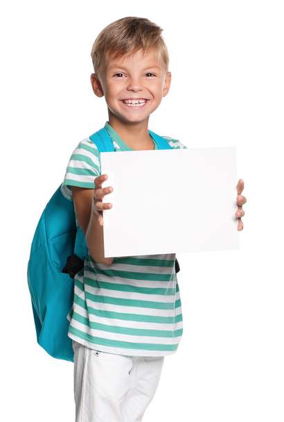 Little boy with white blank - Фото, изображение