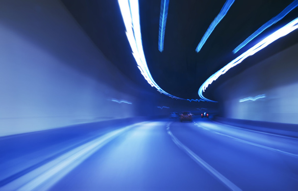 highway tunnel with blurred lights - 写真・画像
