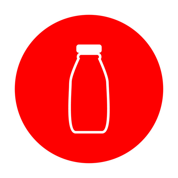 Milk bottle sign. White icon on red circle. - Vector, Image