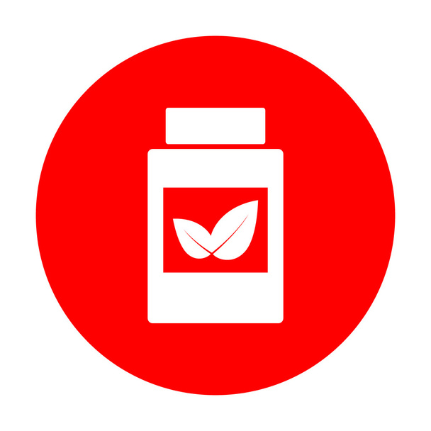 Supplementen container teken. Wit pictogram op de rode cirkel. - Vector, afbeelding