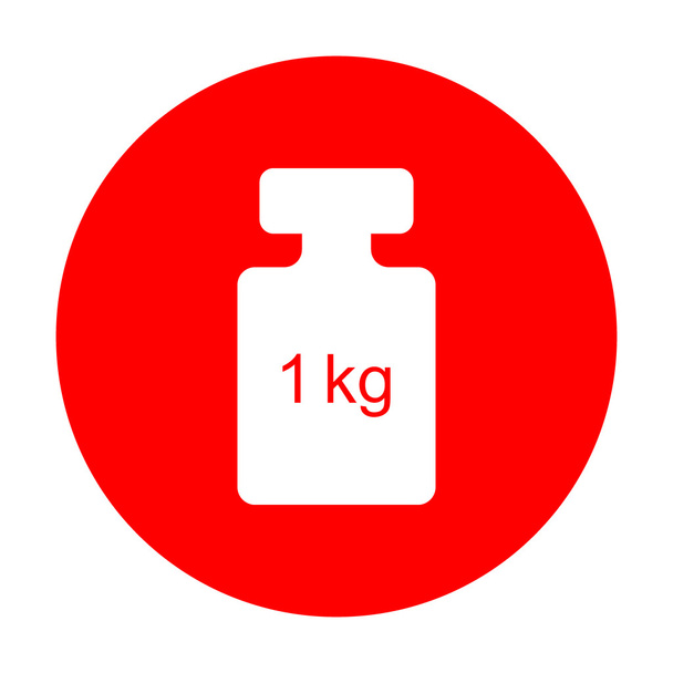 Weight simple sign. White icon on red circle. - Vector, Image