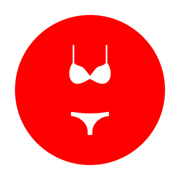 Women wimsuit sign. White icon on red circle. - Vetor, Imagem