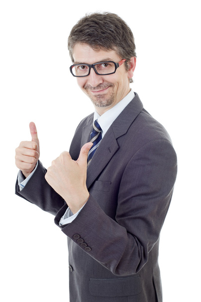 young business man going thumbs up, isolated on white - Фото, зображення