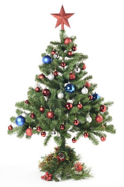 Kerstboom met rode en blauwe ballen - Foto, afbeelding