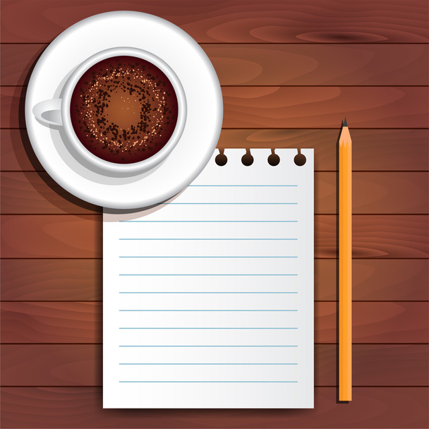 Cappuccino, paper, pencil - Vetor, Imagem