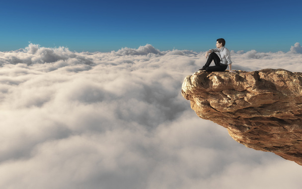 Ihminen kiven päällä pilvien päällä
  - Valokuva, kuva