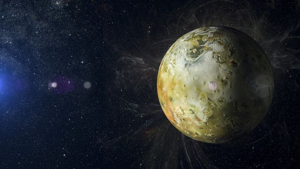 Planety układu słonecznego Io na tle Mgławica renderowania 3d. - Zdjęcie, obraz