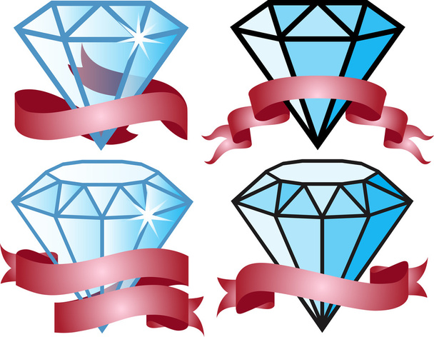 Set of diamond gem concept with red ribbon. Vector illustration on white background - Vector, Image