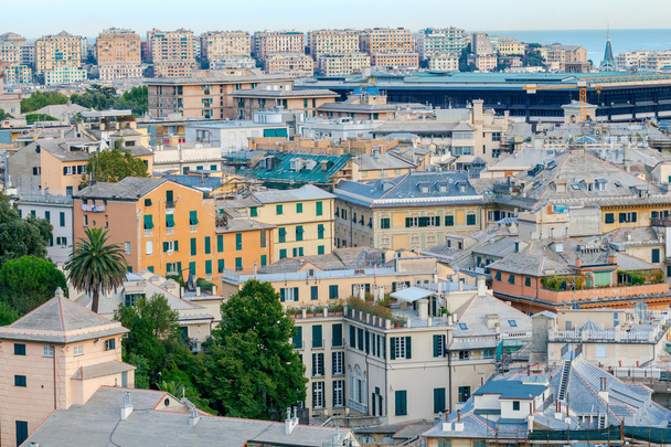 Aerial view of Genoa from the top the hill. - Zdjęcie, obraz