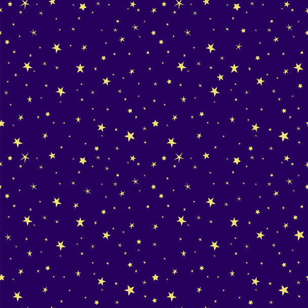 Espacio estrellas fondo, cielo nocturno y estrellas azul y amarillo patrón de vectores sin costura
. - Vector, Imagen