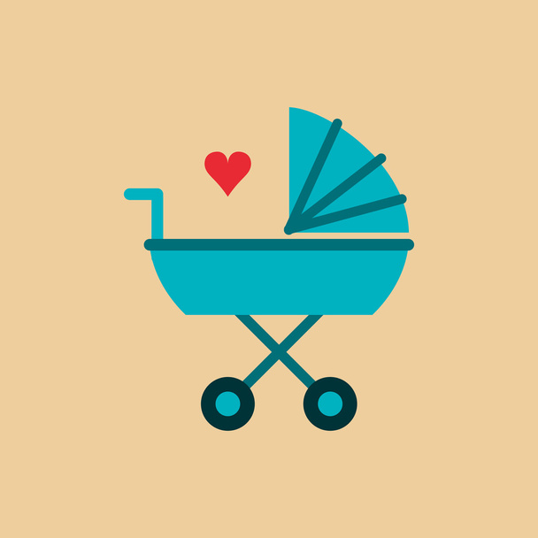 baby wandelwagen met cartoon hart beeld - Vector, afbeelding