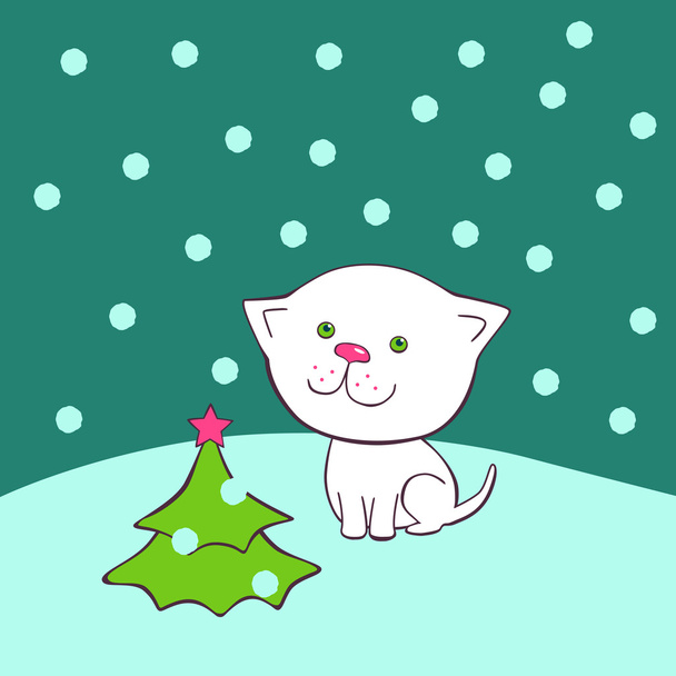 Christmas kitten - Вектор,изображение