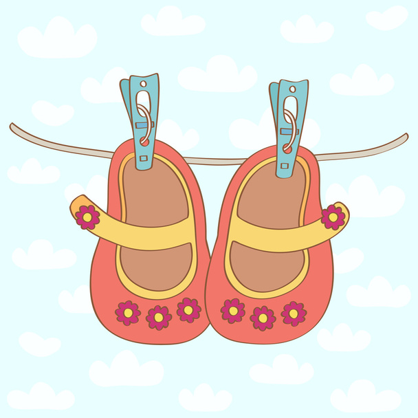 Chaussures bébé fille séchées sur une corde
 - Vecteur, image