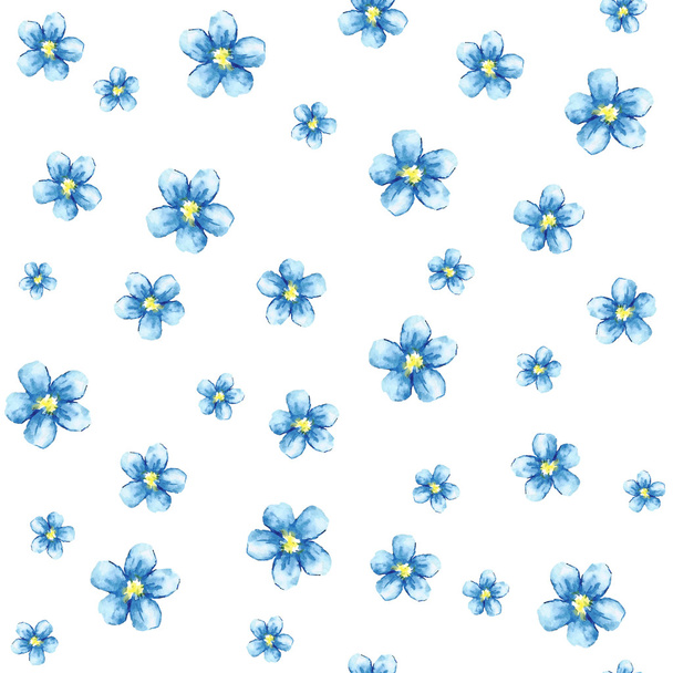 Vector seamless pattern with blue watercolor flowers. - Vector, Image