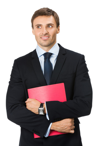 Business man with folder, on white - Foto, Bild