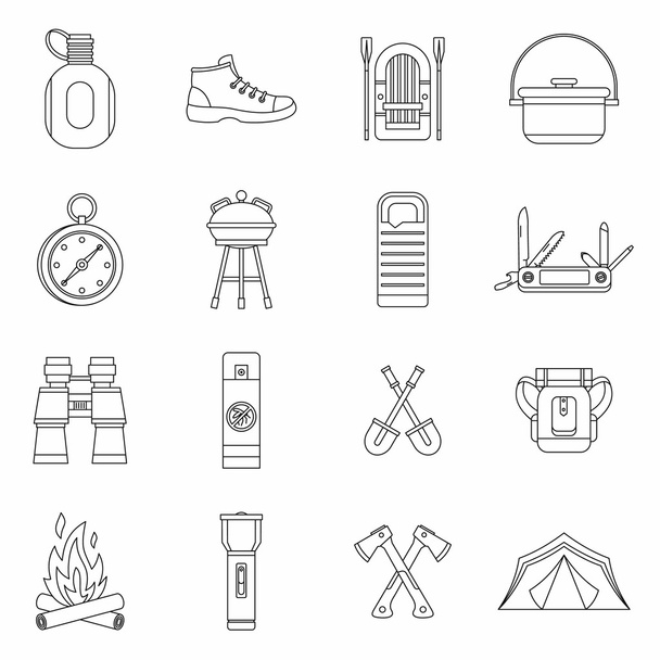 Recreation tourism icons set, outline style - Vector, Image