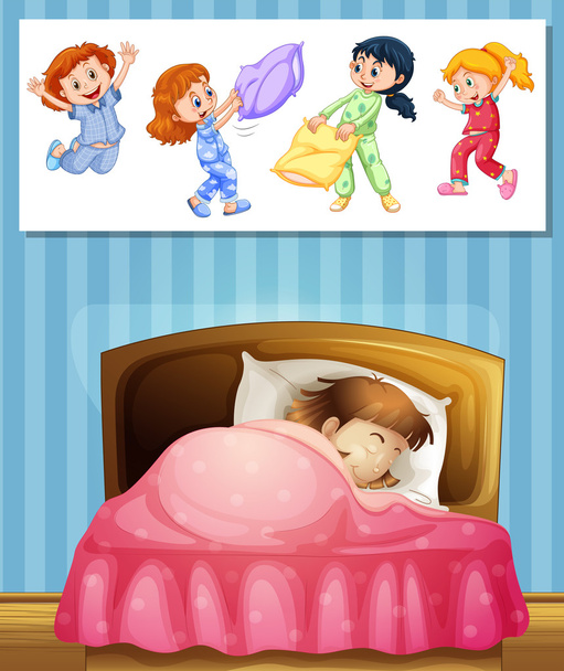 ベッドで寝てる女の子 - ベクター画像