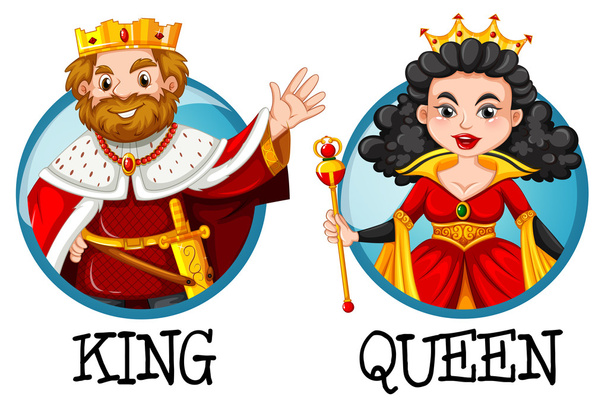 King and queen on round badges - Vector, Image