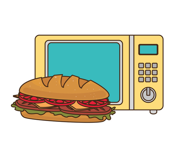kuchenka mikrofalowa z fast food - Wektor, obraz