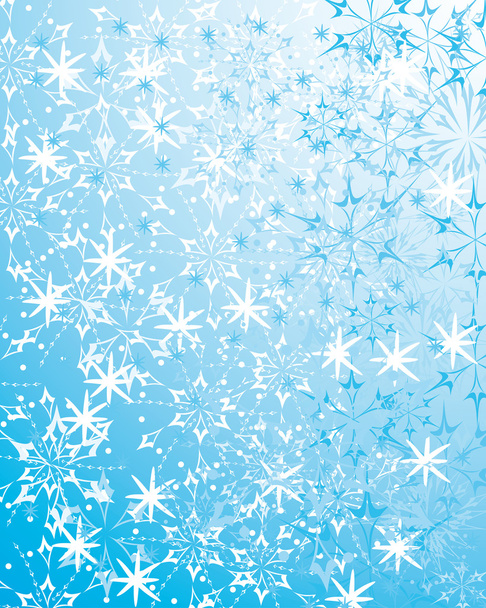 όμορφο χειμώνα μπλε φόντο με διάφορες νιφάδες χιονιού - Διάνυσμα, εικόνα