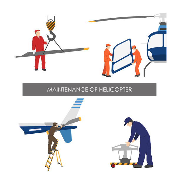 Reparación y mantenimiento de helicópteros. Conjunto de piezas de helicóptero i
 - Vector, imagen