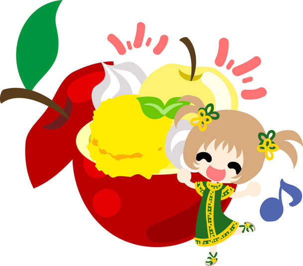 Roztomilé ilustrace jablko a dívka - Vektor, obrázek