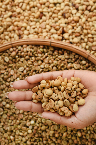 Close up of coffee beans on hand  - Фото, зображення