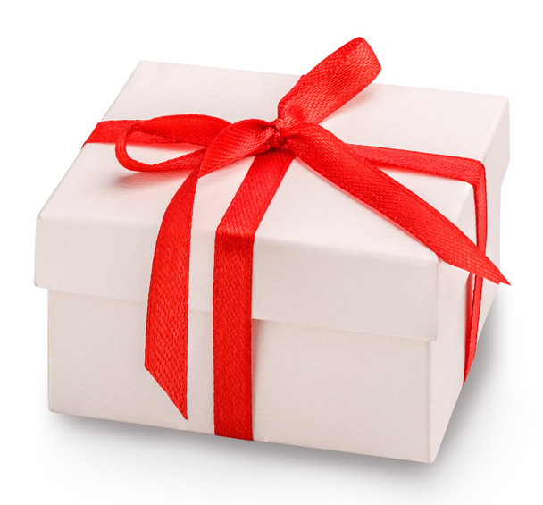 белый подарочная коробка с красной лентой и лук обрезки пути
 - Фото, изображение