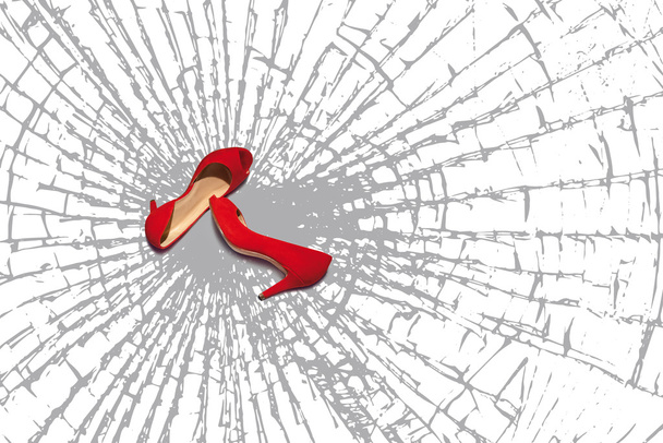 red shoes, fragments of broken glass - Photo, Image